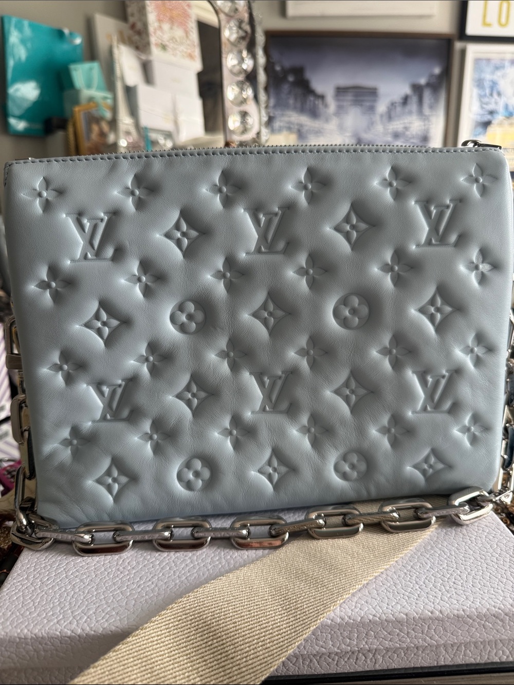 Louis Vuitton Powder Blue Embossed Monogram Crossbody Bag